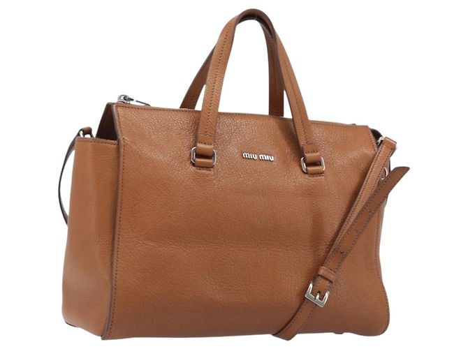 Bolsa de mão Miu Miu em couro 2way marrom prata Auth yk20891M