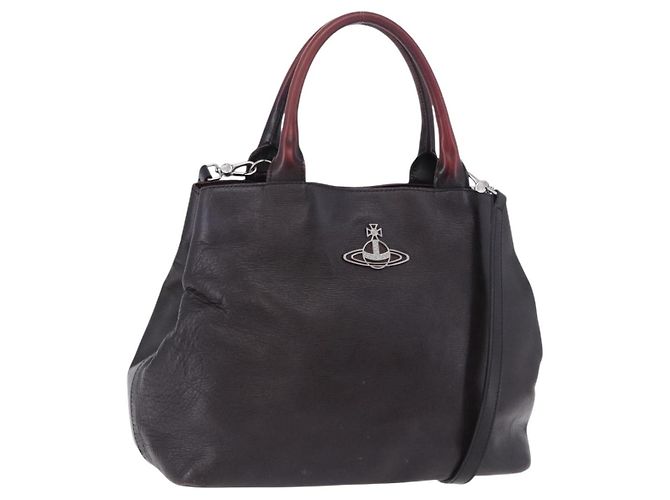 Vivienne Westwood Tote Bag Leather 2way Black Silver Auth 204042 Silvery