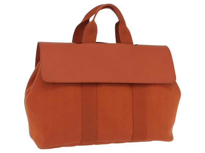 Hermès Bolsa de mão HERMES Valparaiso Canvas Orange Silver Auth 200363V Prata Laranja