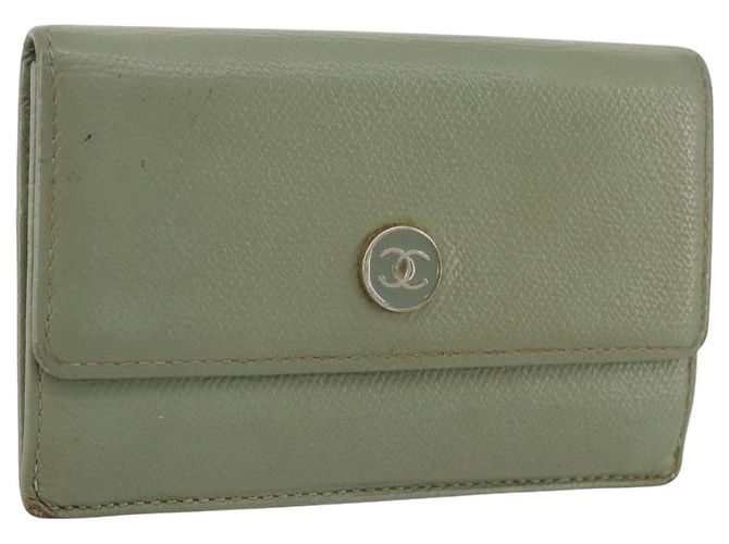 Porte-cartes CHANEL Cuir Vert Or CC Auth 204781 Doré