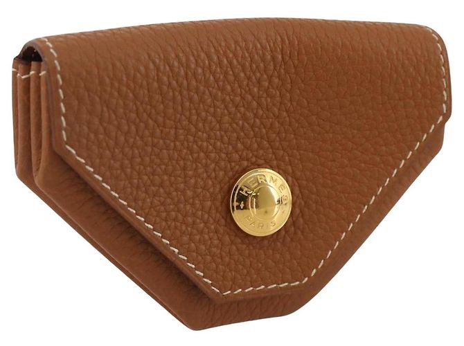 Hermès HERMES Revan Cattle Porta-moedas Couro Brown Gold Auth 204773M Marrom Dourado