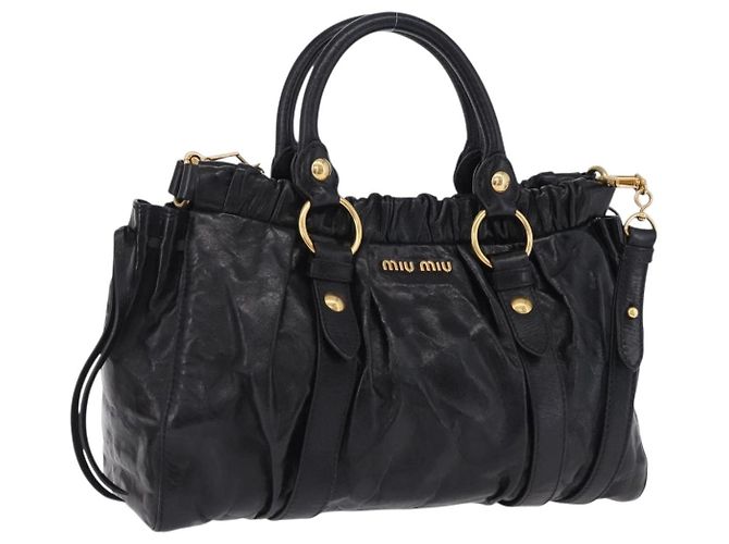 Miu Miu Hand Bag Leather 2way Black Gold Tone Auth 167594SAM