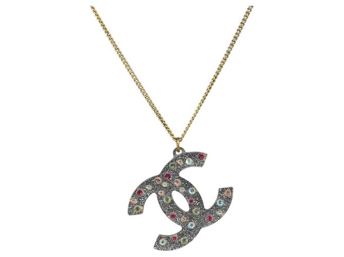 CHANEL COCO Mark Necklace Metal Clear Multicolor CC Auth 196490 Multiple colors