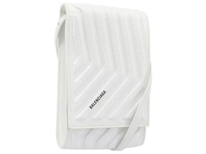 Bolso Porta-Móvil BALENCIAGA de Cuero Blanco Plata 693544 Auth 203426V