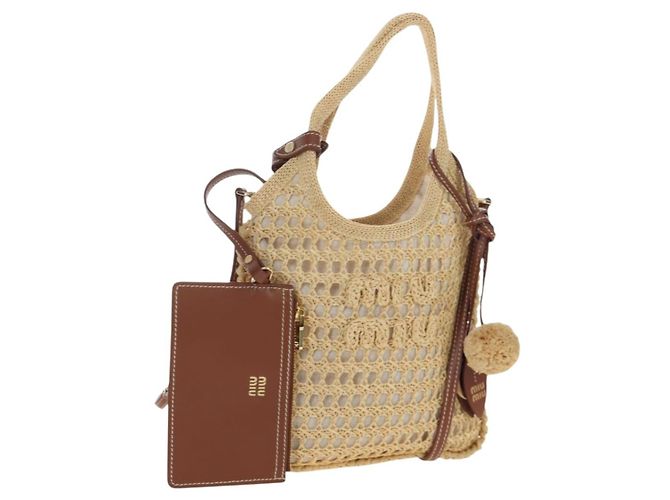 Borsa a Mano Miu Miu Ivy Canvas 2way Beige Gold Auth 200777SAM D'oro