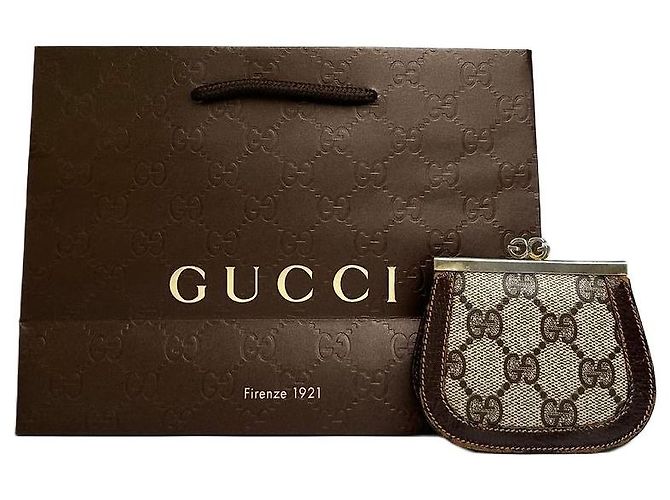 Vintage Gucci GG Plus Canvas Münzbeutel ca. Ende der 1970er Beige Brown
