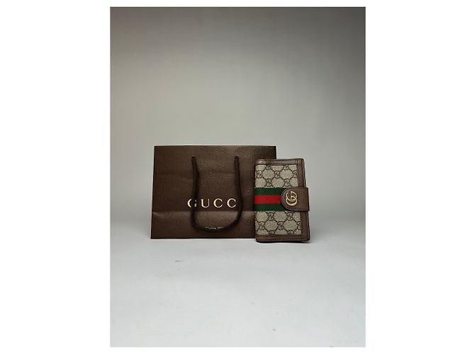 Portafoglio bifold Vintage Gucci GG Supreme c. 2010s Beige Brown