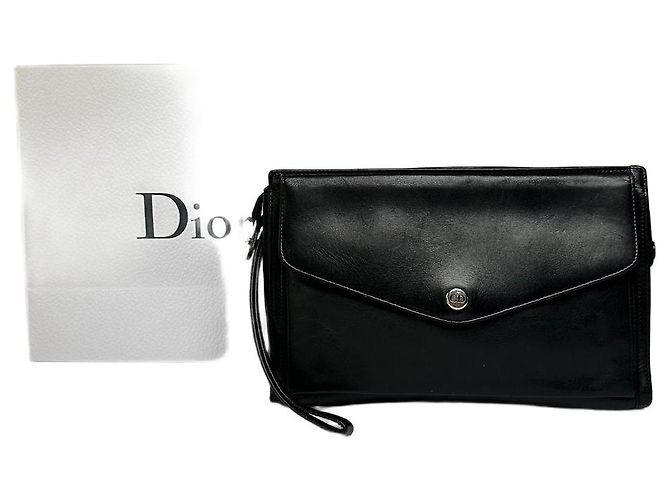 Vintage Dior Leather Flap Crossbody Bag Black Silver