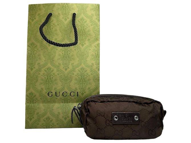 Necessaire Vintage Gucci GG Monogram in nylon fine anni '90 marrone scuro