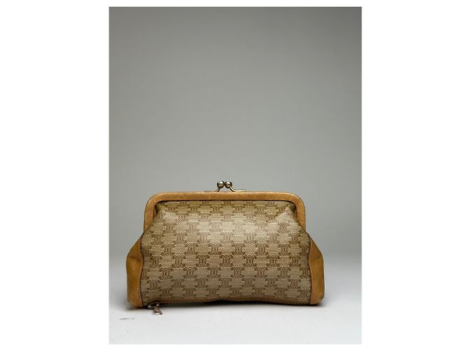 16 Céline Vintage Celine Macadam Canvas Coin Purse Late 1970s Beige Tan