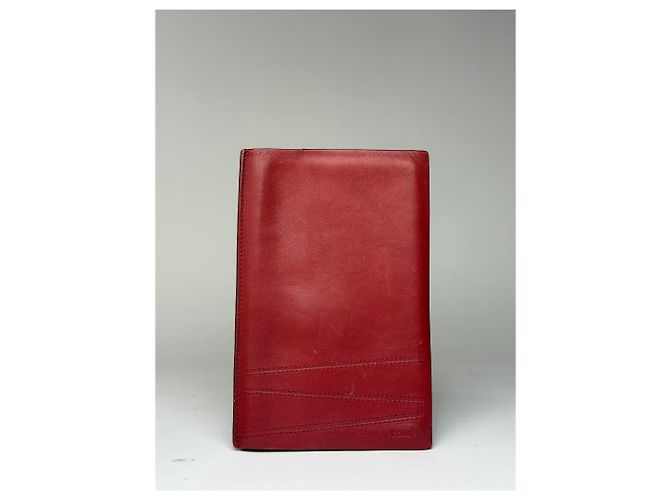 Vintage Loewe Bifold Wallet Red Leather Silver-Tone