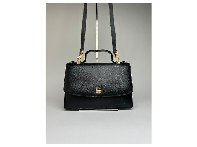 Vintage Givenchy 4G Logo Handtasche aus Narbenleder, ca. Ende der 1970er Jahre, Schwarz