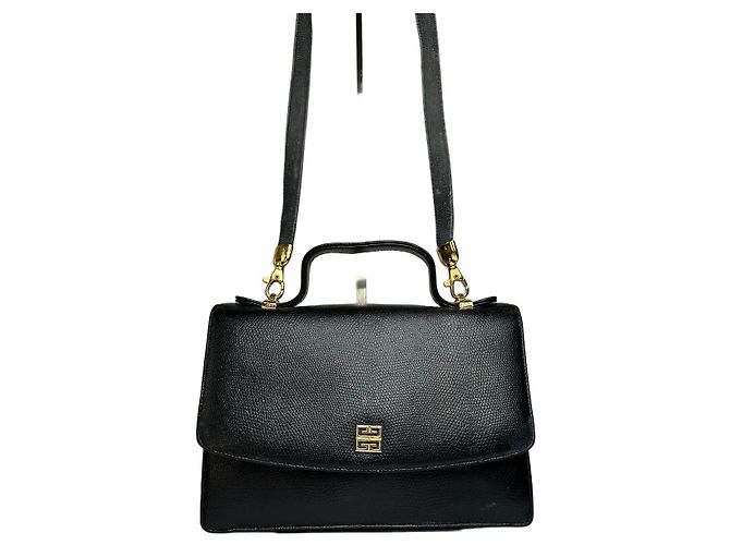 Vintage Givenchy 4G Logo Pebbled Leather Top-Handle Bag c. Late 1970s Black