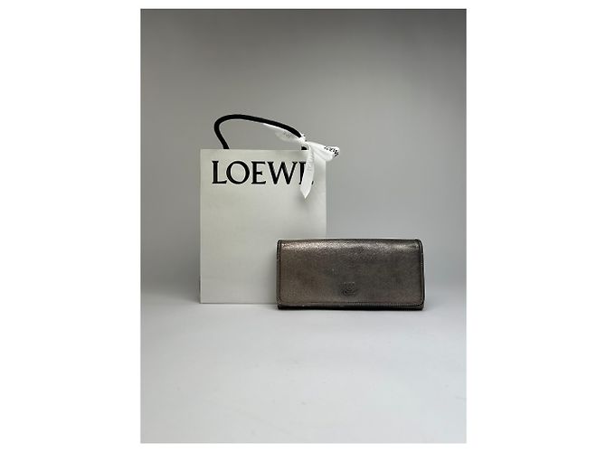 Vintage Loewe Textured Leather Bifold Wallet c. Late 2000s Bronze Metallic