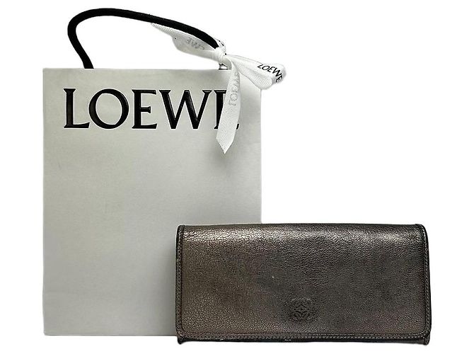 Vintage Loewe Textured Leather Bifold Wallet c. Late 2000s Bronze