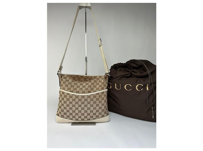 Borsa a tracolla Vintage Gucci GG Monogram Canvas primi anni 2000 Beige Brown