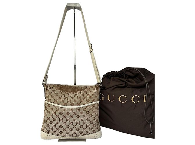 Sac bandoulière Vintage Gucci GG Monogram Canvas début 2000s Beige Brown