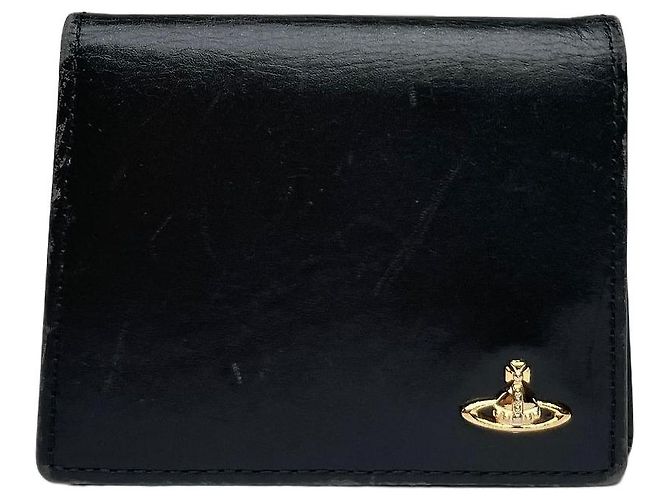 Vintage Vivienne Westwood Leather Bifold Wallet Black Gold