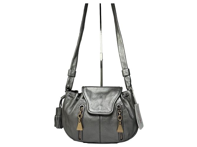Vintage Chloe See by Chloé Pebbled Leather Flap Crossbody Bag c. Mid-2000s Silver Metallic