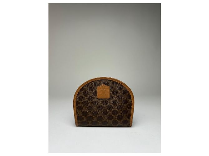 Edge Céline Vintage Celine Macadam Canvas Mini Wallet Late 1980s Brown Tan