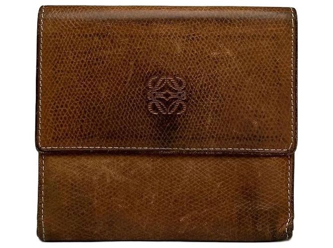 Vintage Loewe Grained Leather Bifold Wallet Late 1990s Brown