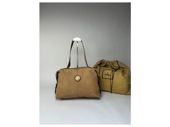 Vintage Fendi Top-Handle Bag aus Leder in Krokodil-Optik Ende der 1970er Jahre Tan Brown Kamel