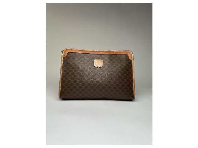 Edge Céline Vintage Celine Macadam Canvas Bifold Wallet Late 1980s Brown