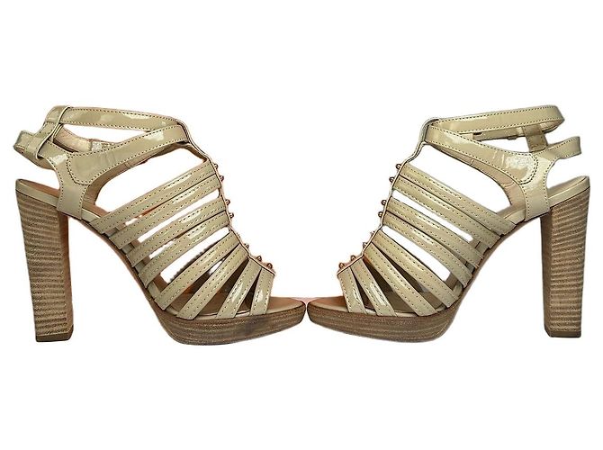 Sandales à talons en cuir verni Vintage Hermes Hermès Beige Pink EU36.5