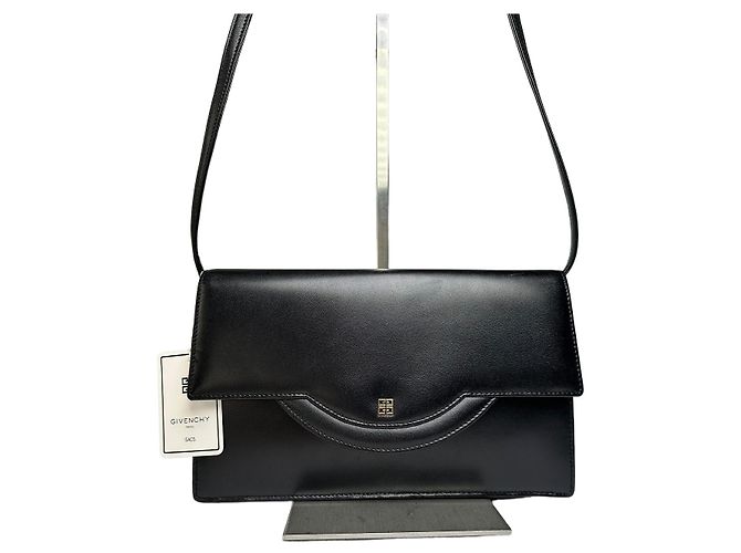 Vintage Givenchy 4G Logo Leather Flap Crossbody Bag Late 1980s Black