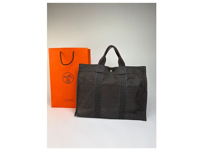 Vintage Hermes Hermès Herline Canvas Tote Dark Grey Black