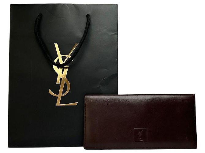 Vintage Yves Saint Laurent Bifold Leather Wallet Late 1990s Dark Brown