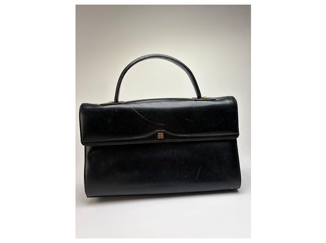Vintage Givenchy 4G Logo Structured Leather Bag Late 1970s Black