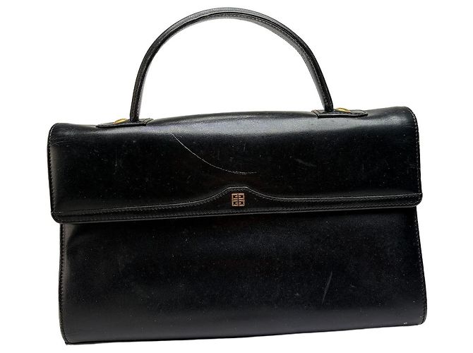 Sac structuré en cuir Vintage Givenchy Logo 4G Fin des années 1970 Noir