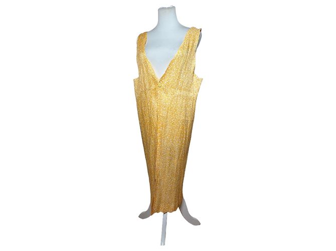 Vestido Maxi Plisado Vintage Issey Miyake Amarillo Blanco M