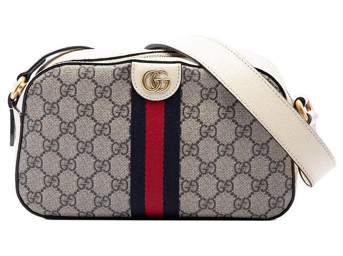 Borsa Camera Ophidia Gucci Small in pelle di vitello testurizzata e GG Supreme Beige con Web