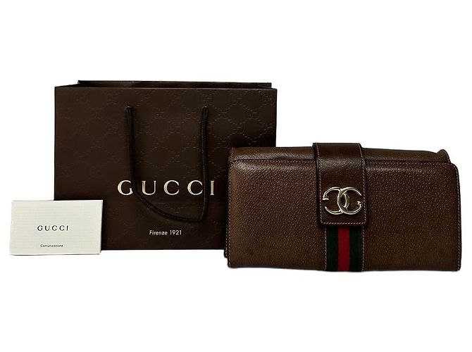 Vintage Gucci Bifold Wallet Brown Green Red Stripe