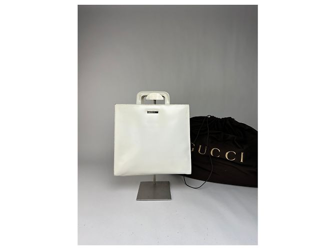Vintage Gucci strukturierte Lederhandtasche White Silver Weiß