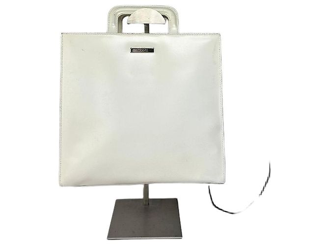 Vintage Gucci strukturierte Lederhandtasche White Silver