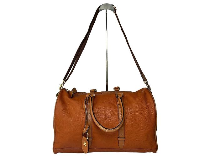 Vintage Courreges Pebbled Leather Duffle Bag Rust Tan