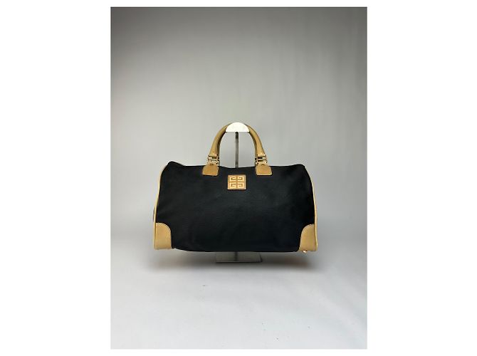 Sac Duffle Structuré Vintage Givenchy Logo 4G Fin 1970s Black Beige Noir