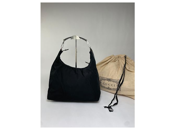 Sac hobo Vintage Gucci en toile enduite début 2000s Noir