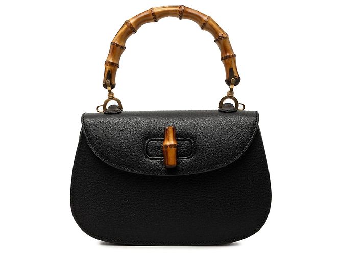 Bamboo Bolsa Satchel Night Gucci Small em couro de bezerro granulado preto com bambu