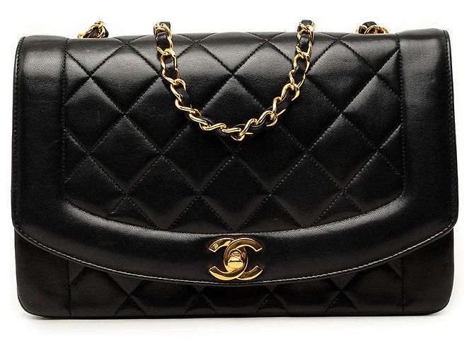 Bolsa Tiracolo Chanel Diana Medium em pele de cordeiro preta Preto