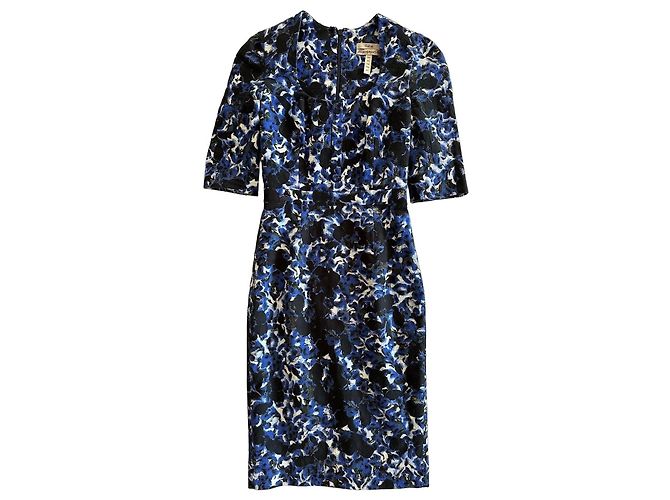 Erdem Abito Midi Floreale Nero Bianco Blu