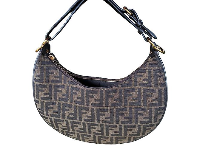 Borsa a spalla Fendi Zucca Monogramma Marrone e Nero