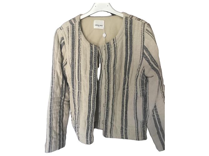 Laurence Dolige Chaqueta corta de seda a rayas Laurence Doligé Beige Gris antracita