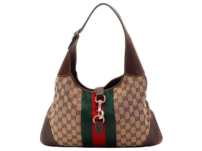 Gucci GG Monogramm Canvas Hobo-Bag mit Web-Streifen Braun Rot Beige Grün