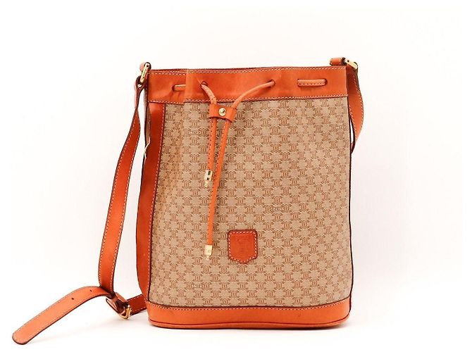 Céline Celine Borsa Secchiello Tela Monogram e Pelle Marrone Monogramma