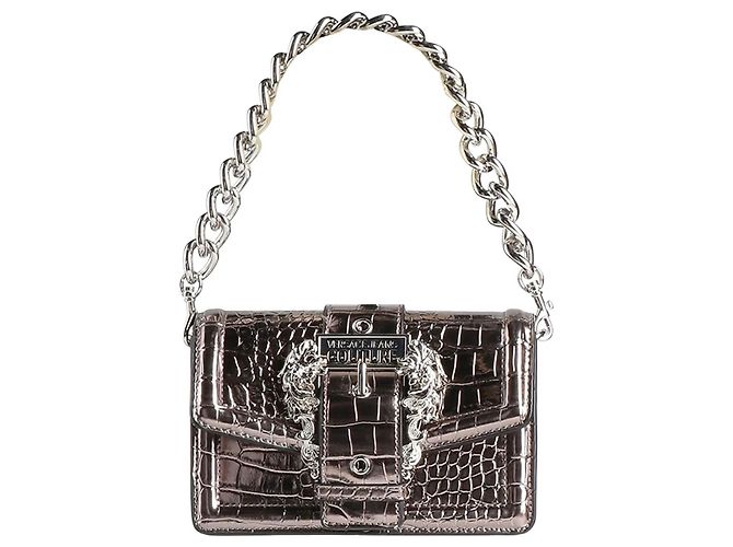 Sac à main Versace Jeans Couture argenté effet croco