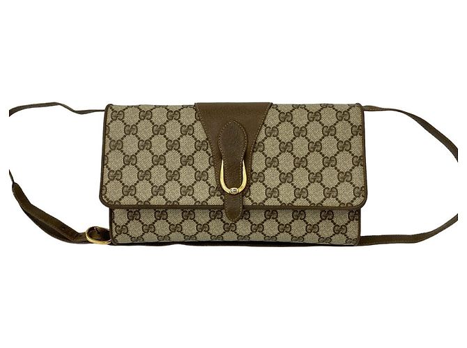Bolsa de ombro em couro Gucci Old GG Logo Pattern Marrom